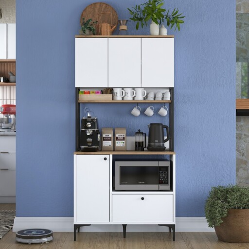 Dulap multifunctional, Rani, JE159, 90x184 cm, PAL, Alb/Maro