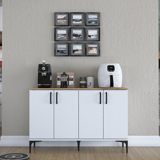 Dulap multifunctional, Rani, JE162, 120x78 cm, PAL, Alb/Maro