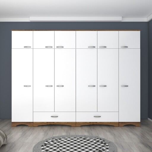 Dulap pentru haine, Rani, BA133, 243x226x48 cm, PAL, Nuc/Alb