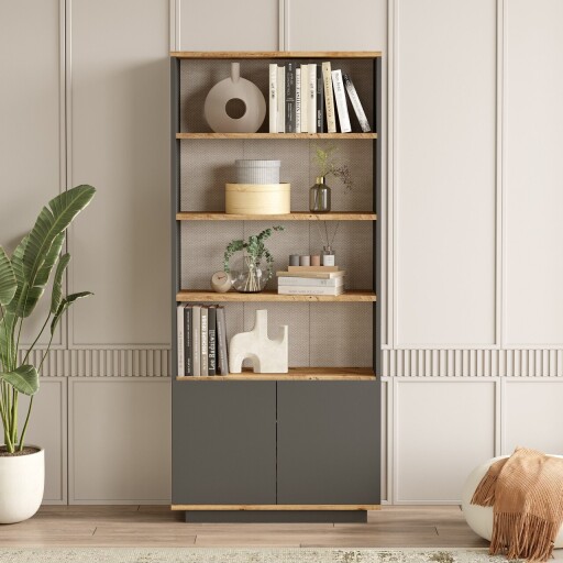 Corp biblioteca, Locelso, FR16-AA, 75x168 cm, PAL, Pin Atlantic / Antracit