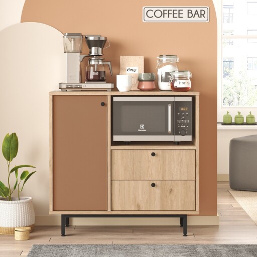 Dulap multifunctional, Locelso, RE1-SK, 88x85x35 cm, PAL, Stejar / Tigla Roșu