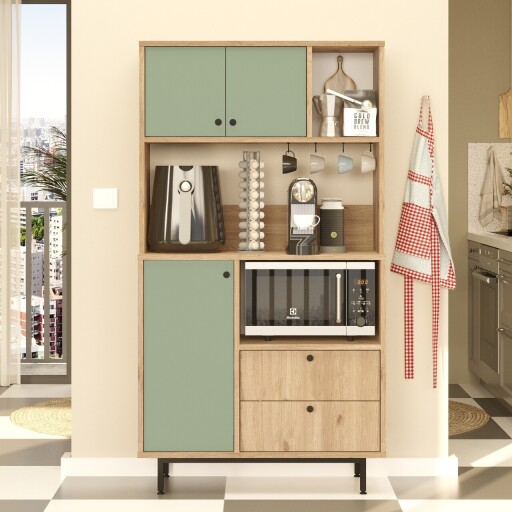 Dulap multifunctional, Locelso, RE3-SY, 88x161 cm, PAL, Stejar / Verde