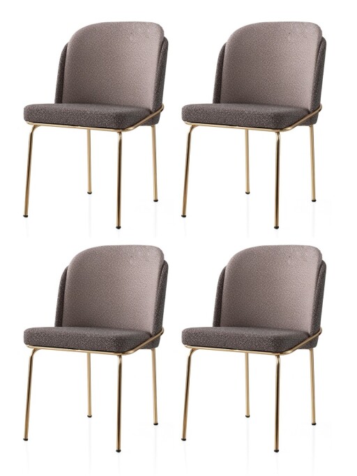 Set scaune 4 piese, Nmobb, Dore, Cadru: 100% FIER, Auriu / Maro / Nurcă