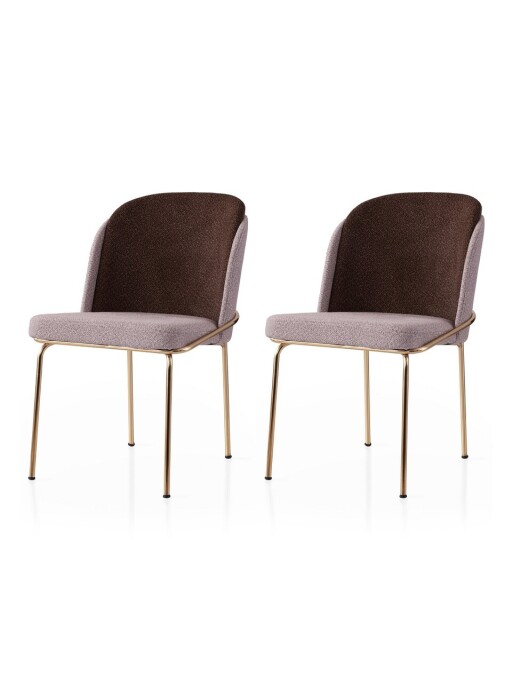 Set scaune 2 piese, Nmobb, Dore, Cadru: 100% FIER, Auriu / Maro / Nurcă