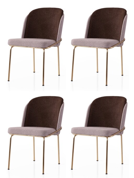 Set scaune 4 piese, Nmobb, Dore, Cadru: 100% FIER, Auriu / Maro / Nurcă