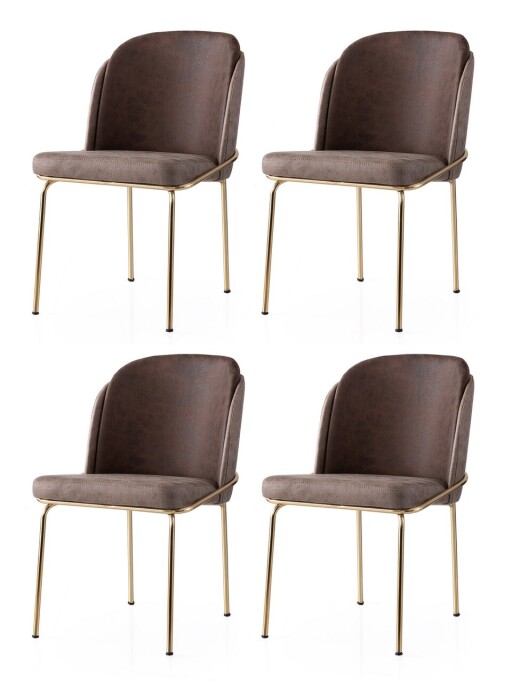 Set scaune 4 piese, Nmobb, Dore, Cadru: 100% FIER, Auriu/Maro