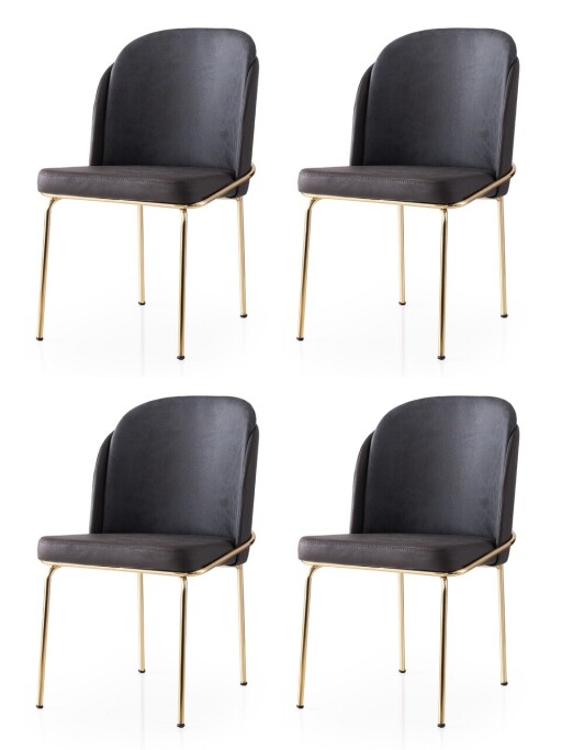 Set scaune 4 piese, Nmobb, Dore, Cadru: 100% FIER, Auriu / Maro