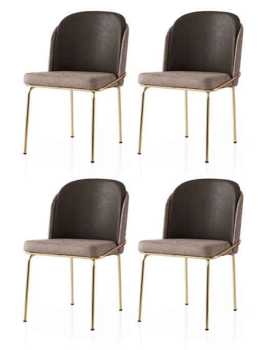 Set scaune 4 piese, Nmobb, Dore, Cadru: 100% FIER, Auriu / Maro