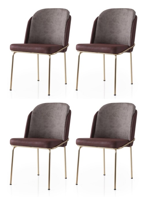 Set scaune 4 piese, Nmobb, Dore, Cadru: 100% FIER, Auriu / Maro