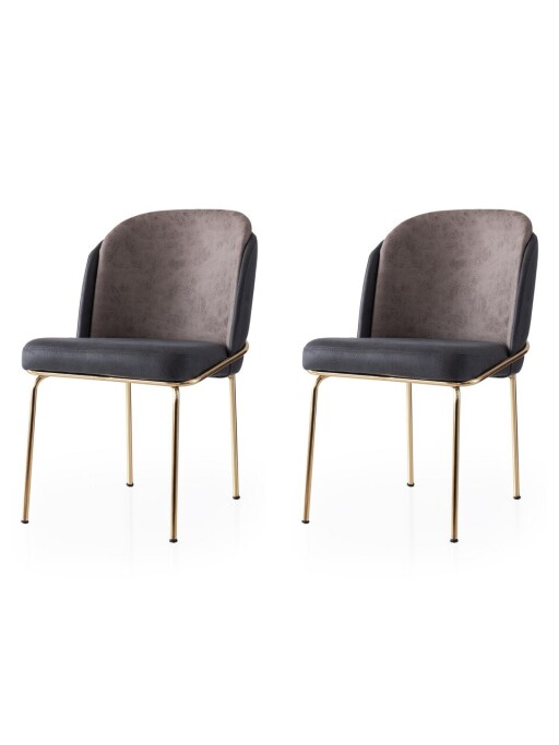 Set scaune 2 piese, Nmobb, Dore, Cadru: 100% FIER, Auriu / Antracit / Nurcă