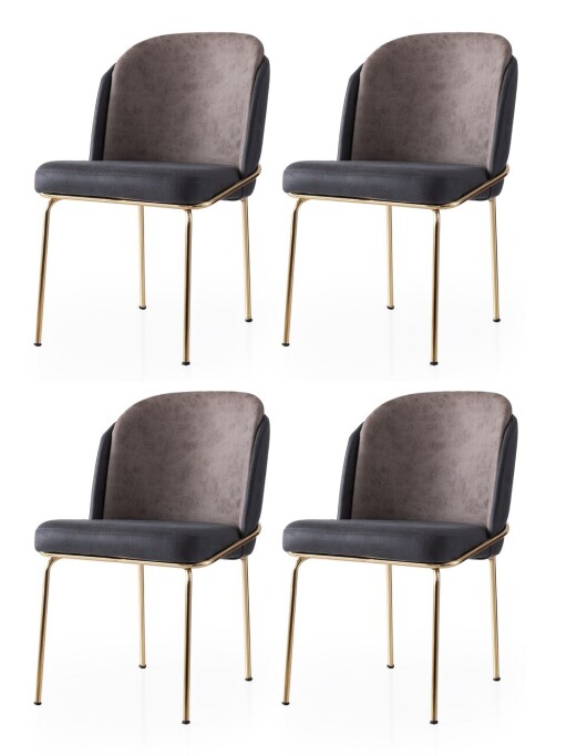 Set scaune 4 piese, Nmobb, Dore, Cadru: 100% FIER, Auriu / Antracit / Nurcă
