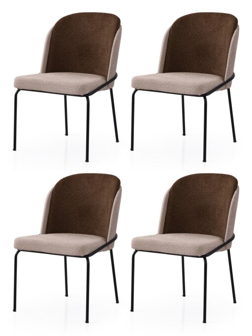 Set scaune 4 piese, Nmobb, Dore, Cadru: 100% FIER, Auriu / Crem / Maro