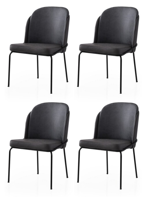 Set scaune 4 piese, Nmobb, Dore, Cadru: 100% FIER, Aur/Negru