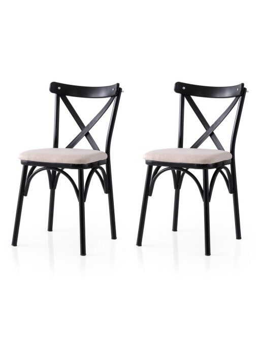 Set scaune 2 piese, Nmobb, Ekol, Cadru: 100% FIER, Negru / Crem