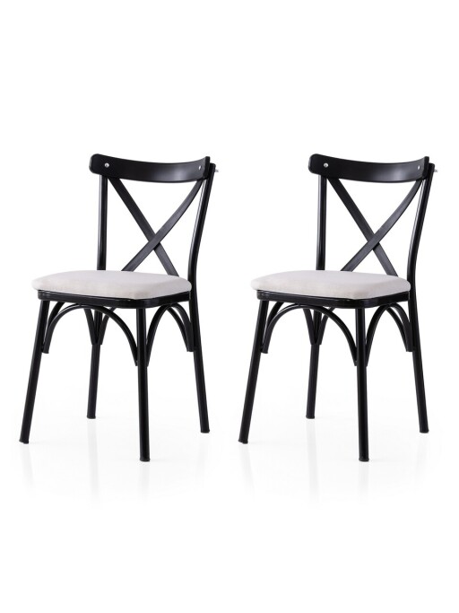 Set scaune 2 piese, Nmobb, Ekol, Cadru: 100% FIER, Alb/Negru