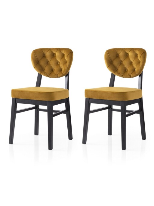 Set scaune 2 piese, Nmobb, Elma, Lemn de fag, Negru/Muștar