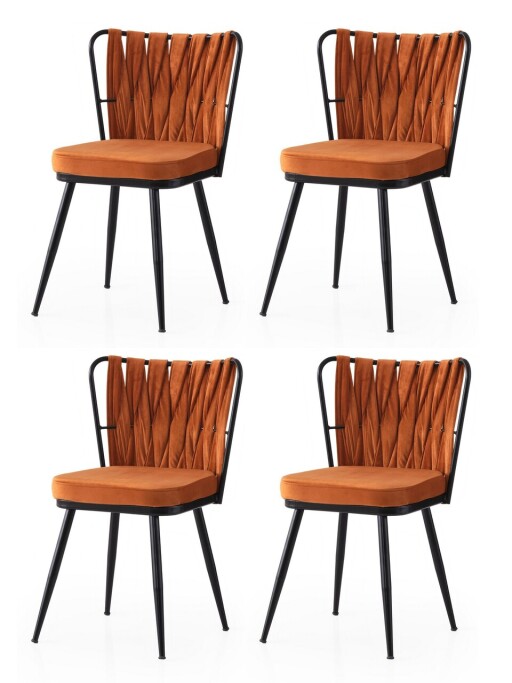 Set scaune 4 piese, Nmobb, Kuşaklı, Cadru: 100% FIER, Negru/Portocaliu