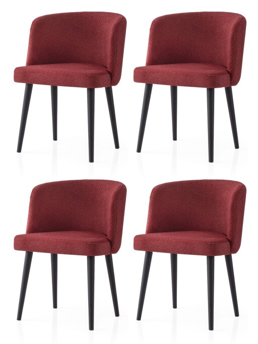 Set scaune 4 piese, Nmobb, Soft, Cadru: 100% FIER, Negru/Rosu