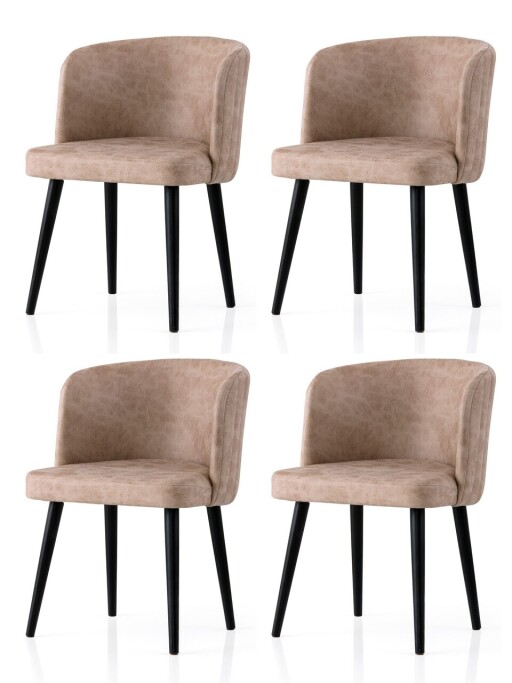 Set scaune 4 piese, Nmobb, Zen, Cadru: 100% FIER, Negru/Bej