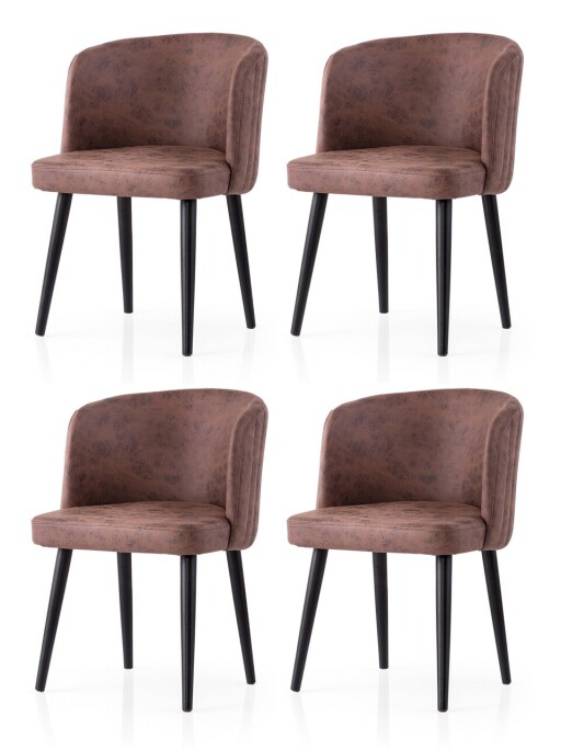 Set scaune 4 piese, Nmobb, Zen, Cadru: 100% FIER, Negru/Maro