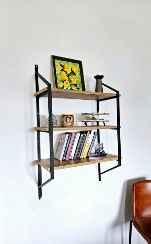 Raft de perete, Valovi, Raffy1, 60x95x28 cm, PAL, Negru / Pin Atlantic