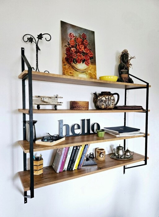 Raft de perete, Valovi, Raffy4, 120x120x28 cm, PAL, Negru / Pin Atlantic