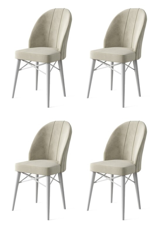 Set scaune 4 piese, Hanah Home, Ritim, Crem/Alb