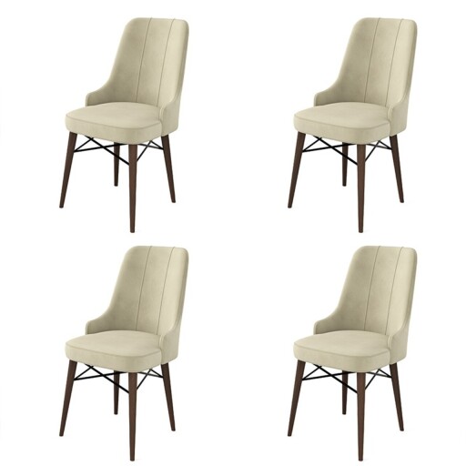 Set scaune 4 piese, Hanah Home, Pare, Crem/Maro