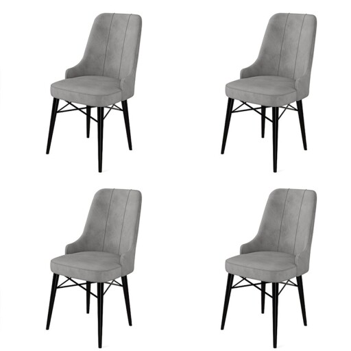 Set scaune 4 piese, Hanah Home, Pare, Gri/Negru