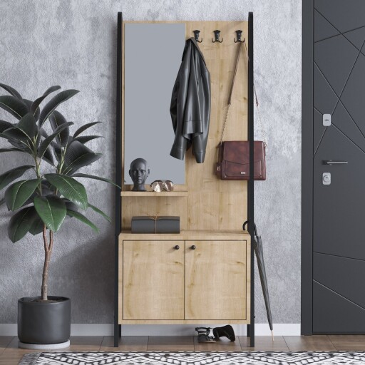 Cuier de perete, Emerald, Lumi Dec0145, 74x170x35 cm, PAL, Stejar / Negru