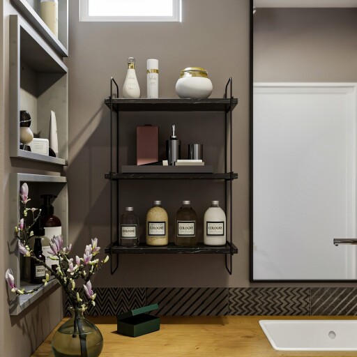 Raft de perete, Kalune Design, Pulalis, 40x66x20 cm, PAL, Negru / Marmură