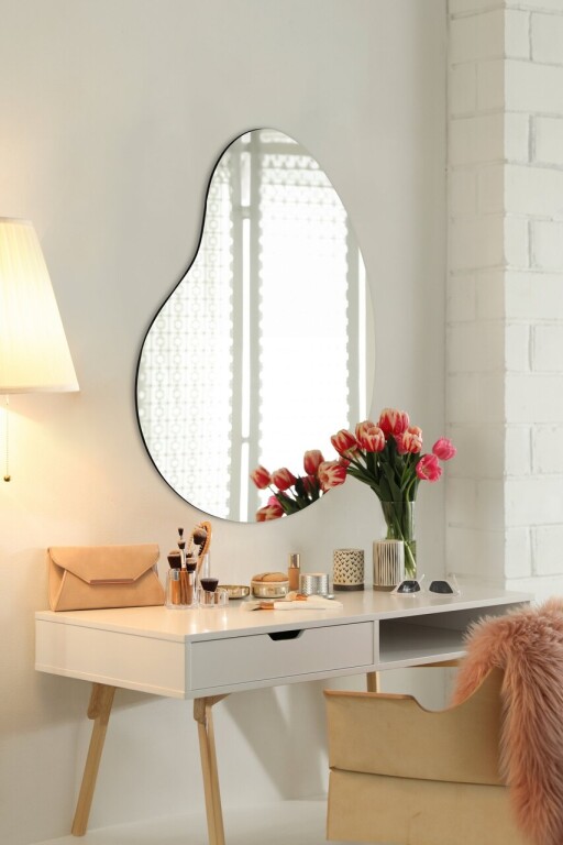 Oglinda decorativa, Mirrorland, Glenia, Oglinda acrilica;MDF, Argintiu