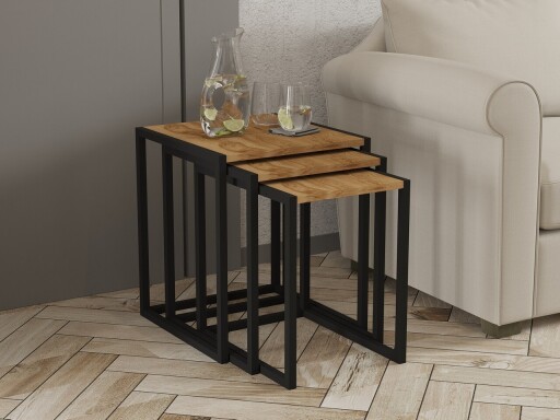 Set masute 3 piese, Puqa Design, Tali, PAL, Negru / Vechi