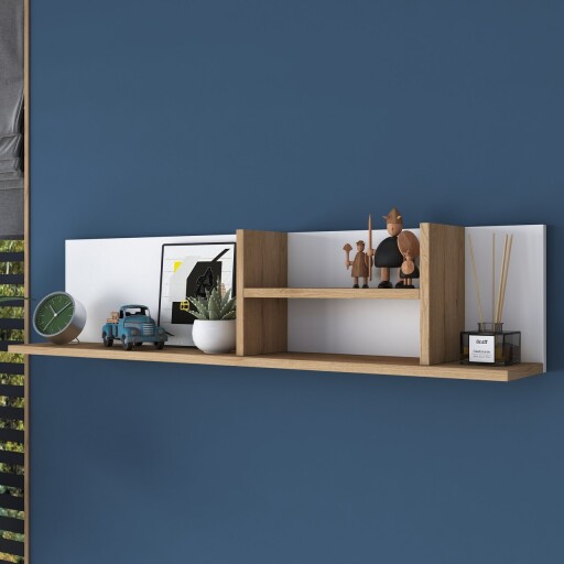 Raft de perete, Rani, AE103, 120x25x19 cm, PAL, Alb/Maro