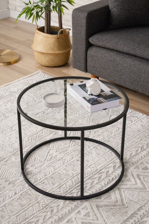 Masuta de cafea, Caliente, Berlin, 60x43x60 cm, Sticla temperata, Negru