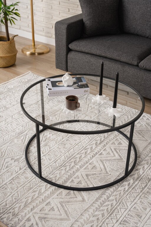 Masuta de cafea, Caliente, Berlin, 80x43x80 cm, Sticla temperata, Negru