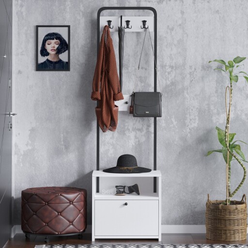 Cuier de perete, Emerald, Tina, 50x170x35 cm, PAL, Alb/Negru