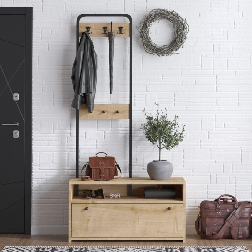 Cuier de perete, Emerald, Nicole, 90x170x35 cm, PAL, Maro