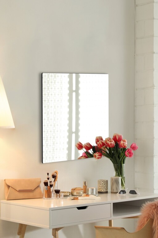 Oglinda decorativa, Mirrorland, Square, Oglinda acrilica;MDF, Argintiu