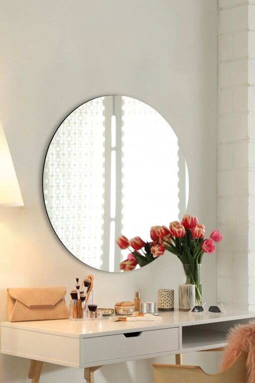 Oglinda decorativa, Mirrorland, Round, Oglinda acrilica;MDF, Argintiu