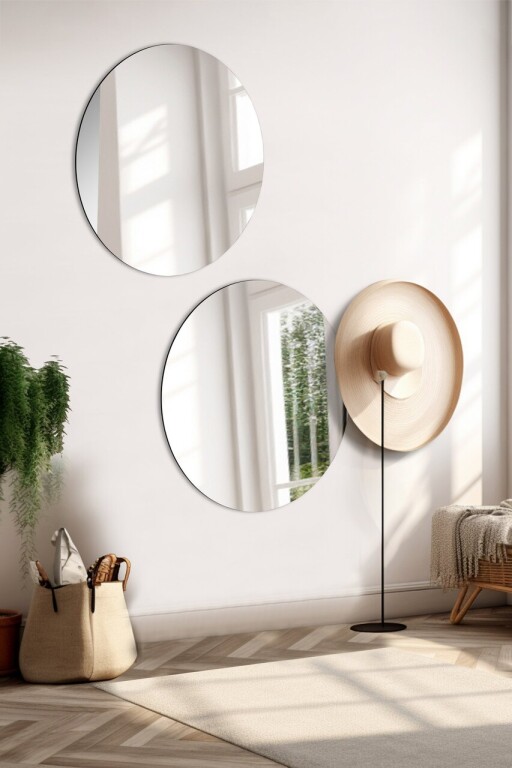 Oglinda decorativa, Mirrorland, Round, Oglinda acrilica;MDF, Argintiu