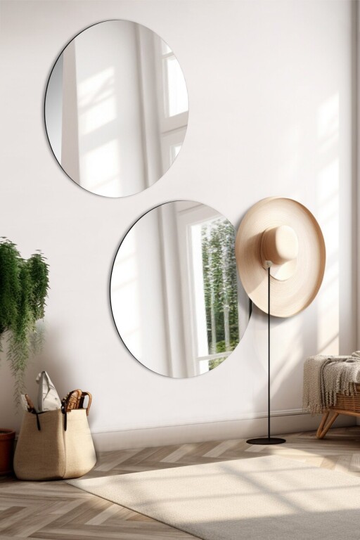 Oglinda decorativa, Mirrorland, Round, Oglinda acrilica;MDF, Argintiu