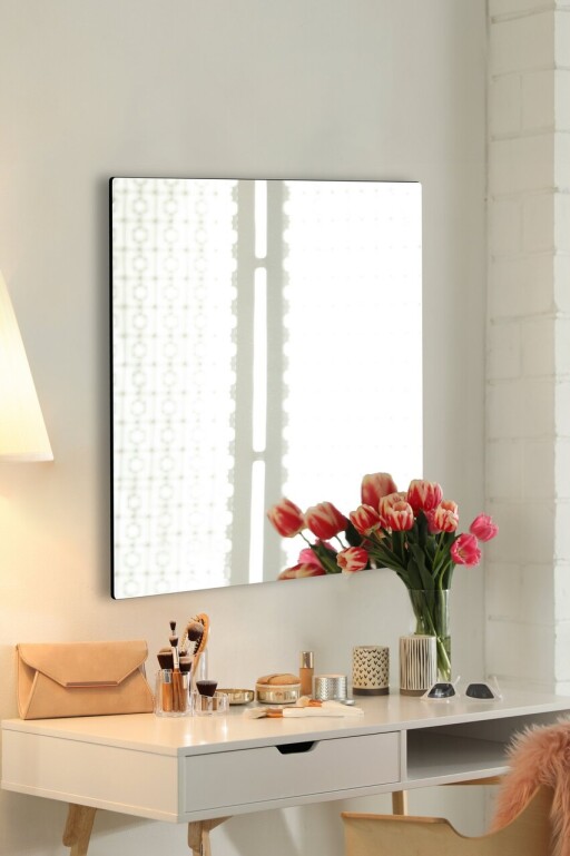 Oglinda decorativa, Mirrorland, Square, Oglinda acrilica;MDF, Argintiu