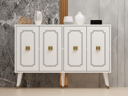 Consola, Odessa, Roland, 120x80x30 cm, PAL, Alb/Auriu