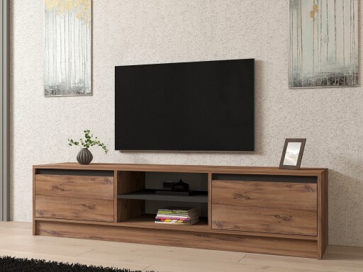 Comoda TV, Puqa Design, Isıl, 180x45x40 cm, PAL, Pin Atlantic / Antracit