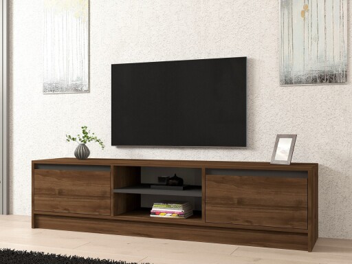 Comoda TV, Puqa Design, Olça, 180x45x40 cm, PAL, Nuc / Antracit