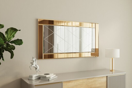 Oglinda decorativa, Hanah Home, Pierre, Bronz / Alb