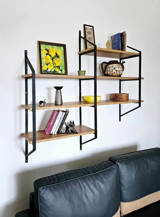 Raft de perete, Valovi, Raffy5, 180x120x28 cm, PAL, Negru / Pin Atlantic