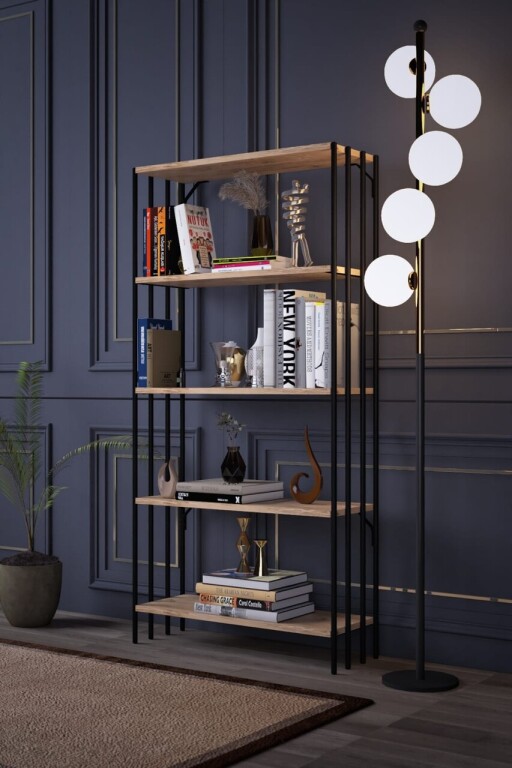 Corp biblioteca, Valovi, Verona, 72x150x26 cm, PAL, Negru / Pin Atlantic