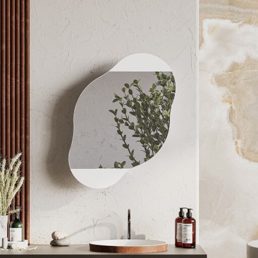 Dulap de baie, Decortie, Cloud Storage Bathroom Wall Mirror, 60x75x13 cm, PAL, Alb